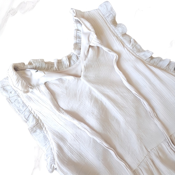 Lavila Cream Ruffle Sleeve Tiered Midi Dress Tie Neck Lightweight Boho M - Picture 5 of 8